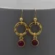  Circle Drop Earrings Gold with Rubies