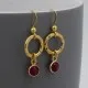 Gold Circle Drop Earrings with Rubies