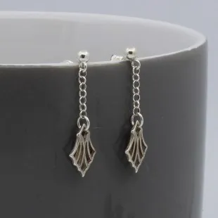 Art Deco Style Sterling Silver Fan Earrings