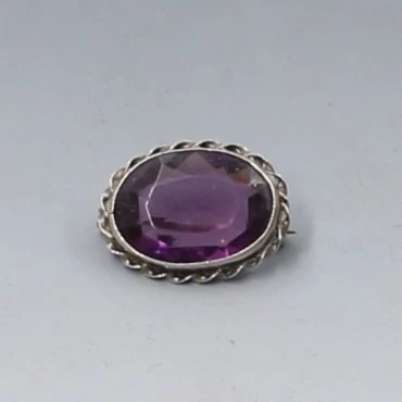 Small Silver and Amethyst Brooch