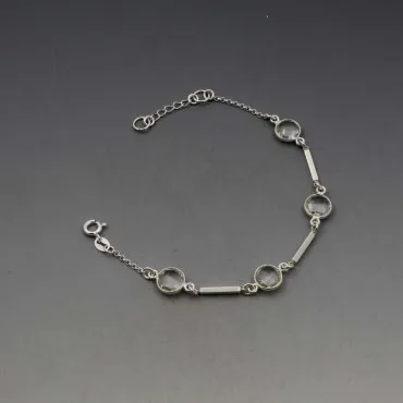 Clear Quartz and Sterling Silver Bezel Bracelet