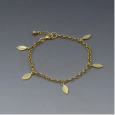 Gold Chain Bracelet with Small Leafs