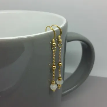 Delicate Moonstone and Gold Chain Drop Earrings Uk
