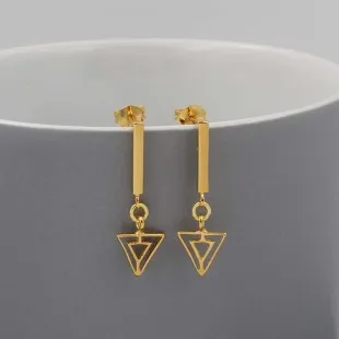 Gold Vermeil and Triangle Deco Style Drop Earrings