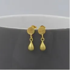 Gold Disc and Tear Drop Earrings 