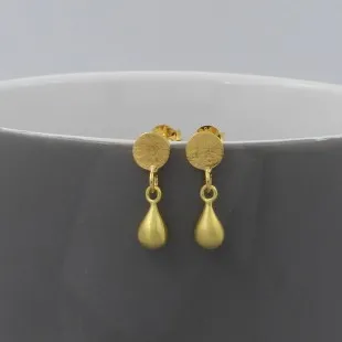 Gold Disc and Tear Drop Earrings 