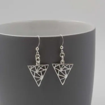 Silver Triangle Art Deco Style Earrings