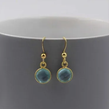 Aquamarine Quartz and Gold Drop Earrings