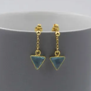 Aquamarine Quartz and Gold Drop Earrings