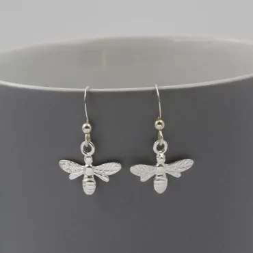 Delicate Sterling Silver Bumblebee Drop Earrings