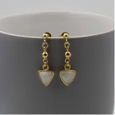Rainbow Moonstone Triangles Gold Drop Earrings