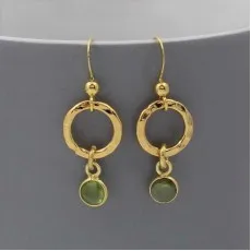 Green Amethyst and Gold Circle Earrings