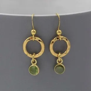  Gold Circle Earrings with Peridot Drops