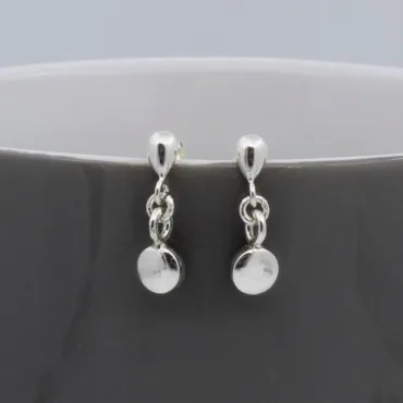 Small Solid Silver Disc Drop Earrings UK 