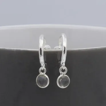 Sterling Silver Hoop Clear Quartz Drop Earrings