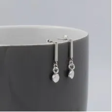 Sterling Silver Bar and Disc Drop Earrings
