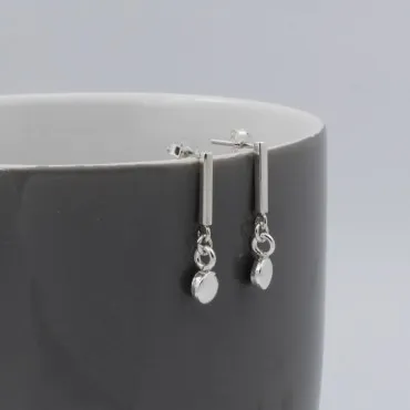 Sterling Silver Bar and Disc Drop Earrings