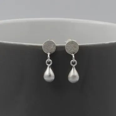 Silver Disc and Tear Drop Earrings 