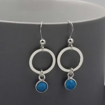 Silver Circle Earrings with Turquoise Drops