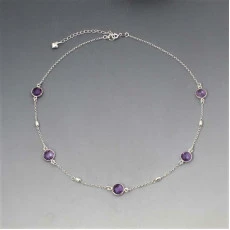 Amethyst Silver Necklace with Beads