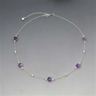 Amethyst Silver Necklace with Beads