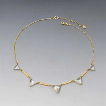 Art Deco Clear Quartz Necklace Gold 
