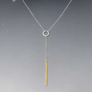 Silver and Gold Bar Lariat Necklace