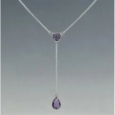 Amethyst Duo Sterling Silver Lariat Necklace