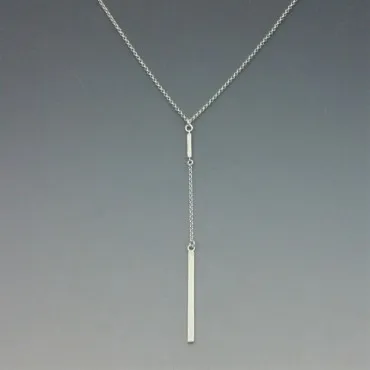  Silver Double Bar Lariat Necklace 