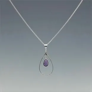 Amethyst Pear and Sterling Silver Surround Necklace