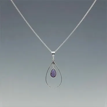 Amethyst Pear and Sterling Silver Surround Necklace