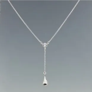 Sterling Silver Teardrop and Clear Crystal Lariat Necklace