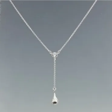Sterling Silver Teardrop and Clear Crystal Lariat Necklace