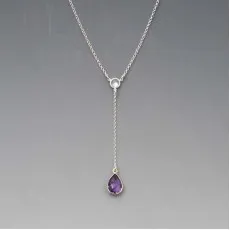 Amethyst Silver Lariat Necklace