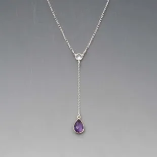 Amethyst Silver Lariat Necklace