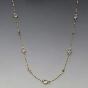 Long Clear Quartz Necklace in Gold