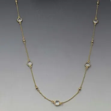 Long Clear Quartz Necklace in Gold