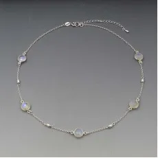 Moonstone Silver Station Necklace with Beads