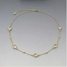 Gold Station Necklace with Crystal Quartz