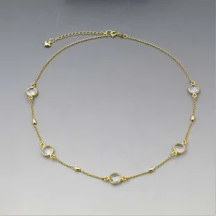 Gold Station Necklace with Crystal Quartz
