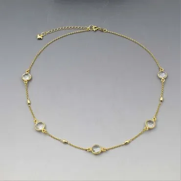 Gold Station Necklace with Crystal Quartz