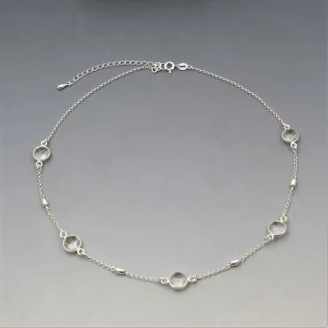 Silver Station Necklace with Crystal Quartz