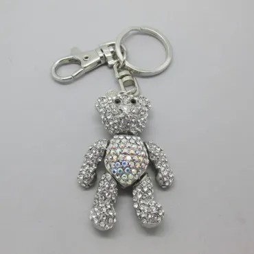 Butler and Wilson Silver Crystal Teddy Bear Key Ring