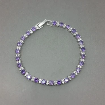Amethyst and Clear Crystal Sterling Silver Tennis Bracelet
