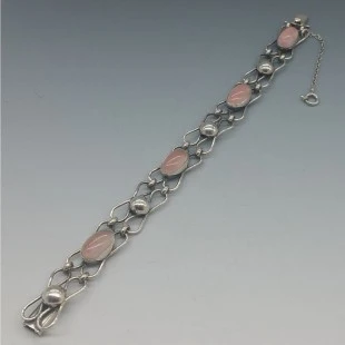 Decorative Rose Quartz Ovals and Silver Bracelet