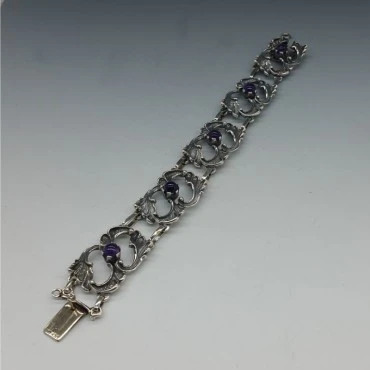 Amethyst and 835 Silver Floral Bracelet