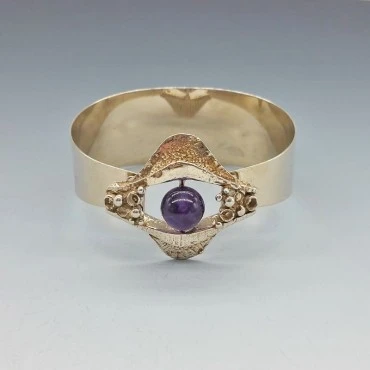 TEKA , Germany, Modernist Amethyst and Silver Bangle