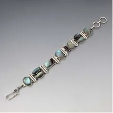 Multi Labradorite, Garnet Silver Bracelet
