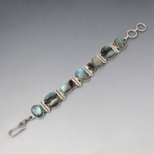 Multi Labradorite, Garnet Silver Bracelet