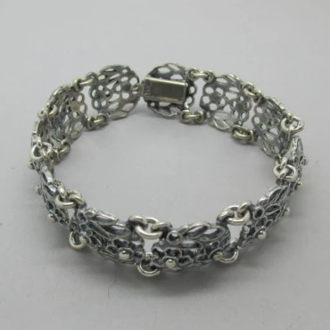 Rare Bernard Instone Signed Silver Floral Bracelet